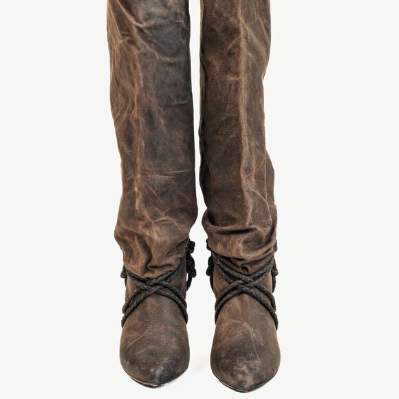 Givenchy Taupe Grey Wax Textured Leather Knotted-Rope Heeled Boots - Picture 2 of 10